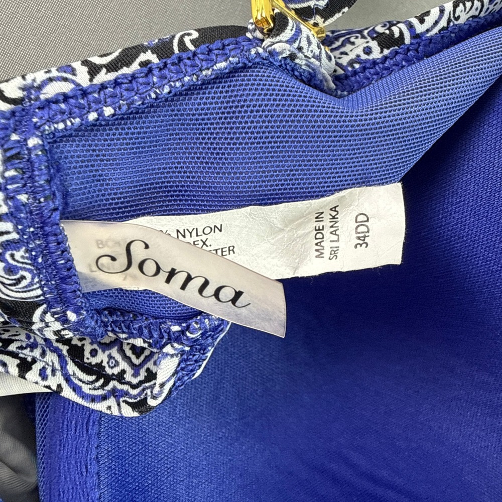 Soma Intimates Blue Paisley Underwire Tankini Swim Top Womens 34DD Medallion - Picture 2 of 16